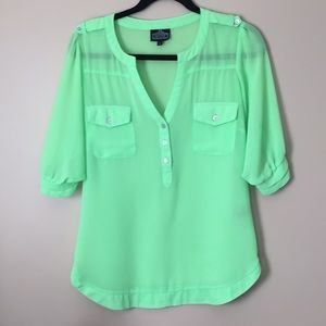 Angie Short Sleeve Blouse - Mint Green - Small